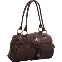 Double Front Zip Turnlock Leather Satchel