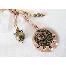 Dream Necklace Beaded Jewelry Stamped Metal Moon Charm Upcycled Bohemian Rustic Victorian Boho Pearl Bead Metallic Copper