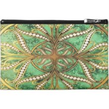 Elegant Green and Gold Damask Travel Accessories Bags