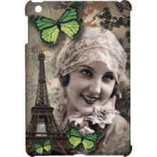 elegant green butterfly eiffel tower paris Vintage Ipad Mini Case