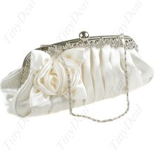 Elegant Satin Flower & Drape Design Clutch Bag / Shoulder Bag w/ Chains - Beige