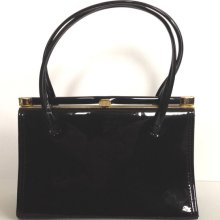 Elegant Vintage black patent handbag - 50s/60s