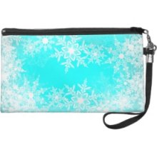 Elegant Winter Teal Blue Snowflake Wristlet Purse