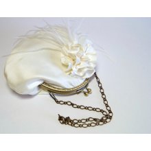 EllenVintage Ostrich Silk Purse In Ivory, Bridal Purse, Wedding purse, Flower Girl Purse