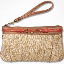 Express Womens Ruched Straw Double Buckle Wristlet