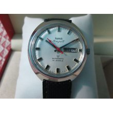 Extremely Rare Day/date Hmt Rajat Automatic Mens 21j Steel Vintage Watch Running