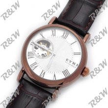 EYKI Leather and Stainless Steel Mechanical Wrist Watch - Coffee + White - Leather - Maroon