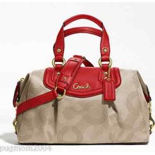 â¤ F20027 Coach Ashley Dotted Op Art Satchel Brass/khaki/cherry- $298 â¤