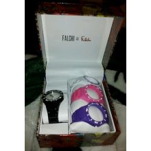 Falchi Interchangable Black+white+pink+purple Band+silver Dial Watch -