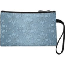 Fancy Pale Blue Damask Wristlet Purse