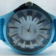 Fashion Analog Quartz Hours Clock Dial Blue Rubber Unisex Wrist Watch Whp55