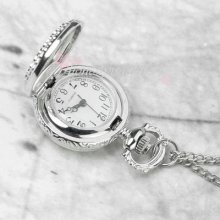 Fashion Charm Silver Hollow Quartz Pocket Watch Pendant Necklace Chain Xmas Gift