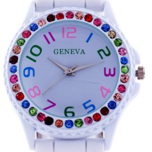 Fashion Geneva Women Girl Lady Wrist Watch Colorful Crystal Rubber Quartz Analog