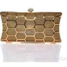 Fashion Hollow Alloy Pu Eevening Bag Banquet Bag Chain Hand Bag Yj-6