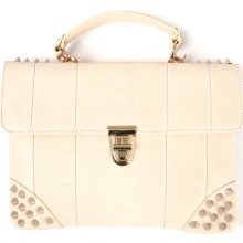 Fashion Lab Women Studded Rockstar Handbag Cream