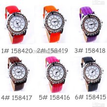 Fashion Luxury Leather Wristwatches For Ladies Rhinestone Big Dial D