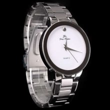 Fashion Mens White Stainless Steel Quartz Dress Watch