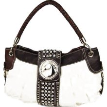 Fashion Western Style Horse Emblem Studded Flap Top Hobo Handbag White