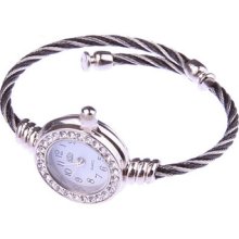 Fashion Wire Round Design Arab Numerals Dial Female Bracelet Quartz Watch