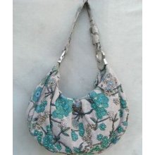 Fashion Women Linen Beaded Florals Shoulder Bag Hobo