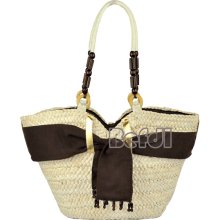 Fashion Women's Big Ribbon Beads Plaited Article Shopper Beach Tote Bag Handbag