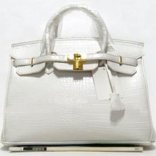 Fashion Womens Leather Like Handbag Croc Grain Lock Tote Shoulder Bag Purse