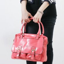 Faux-Leather Buckled Flap Satchel