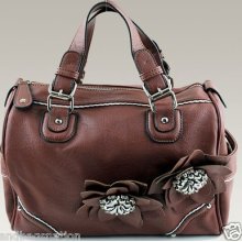 Faux Leather Flower Satchel Bag Sh1191