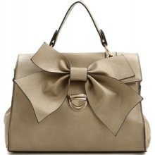 Faux Leather Grey Handbag Shoulder Bag With Large Bow Detailing