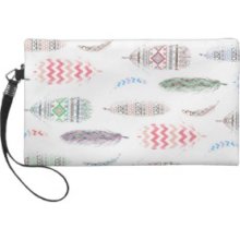 Feathers Pink Tribal Aztec Teal Chevron Pattern Wristlet Purse