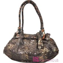 Felt Suede Velvety Zebra Fur Milan Gathered Satchel Purse Bag Handbag Brown