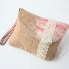 Felted Clutch - Felt - Folk - Boho - Wool - Lace