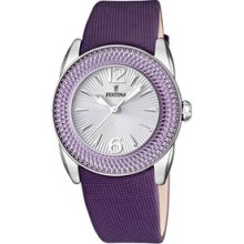 Festina F16592/4 Quartz With Silver Dial & Purple Leather Strap Women's Watch