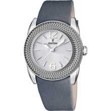 Festina Women's Quartz Watch With Silver Dial Analogue Display And Grey Leather Strap F16592/5