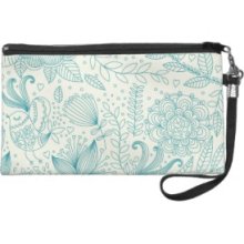 Flowers in blue lines Wristlet Clutch