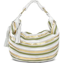 Fontanelli - Fontanelli Cream Leather Striped Suede Gusset Hobo Bag