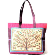 Forest Star Sitara Tote Handbag- Pink Purple Multicolored Hand Embroidered