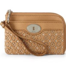 FossilÂ® Camel Marlow Perforated Leather Wristlet