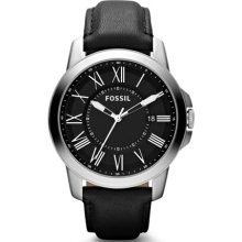 Fossil Grant Three Hand Leather Watch - Black - FS4745