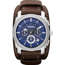 Fossil Men's Machine FS4793 Brown Calf Skin Analog Quartz Watch with Blue Dial