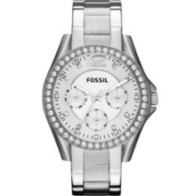 FossilÂ® Silver Ladies Silver Tone Stainless Steel Riley Glitz Watch