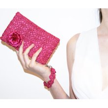 Fuchsia Pink Rossette Crochet Clutch Bag