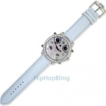 Full Bling Bling Dial 5 Timezone Style White Band Watch