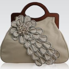 Galian Flower Purse Rhinestone Studded Rosette Handbag Beige