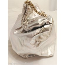 Gap Metallic Silver Shoulder Bag Slouchy Purse, With Metal Straps