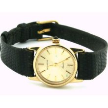 Geneve Ladies 14k Yellow Gold Quartz Leather Watch