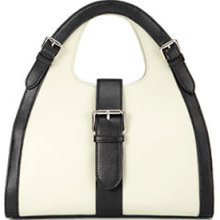 Genuine-Leather Contrast-Trim Satchel White - One Size