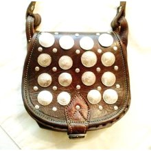 Genuine Leather Handmade Handcrafted Tooled Coins Studded Messenger Crossbody Bag