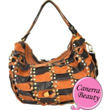 Genuine Leather Studded Deco Shoulder Strap Hobo Bag Double Compartment Mixed