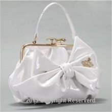 Genuine Patent Leather Shoulder Handbag With Leather Bowknot White